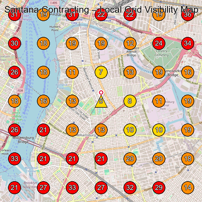 Santana Contracting GeoGrid visibility map for General Contractor in Brooklyn